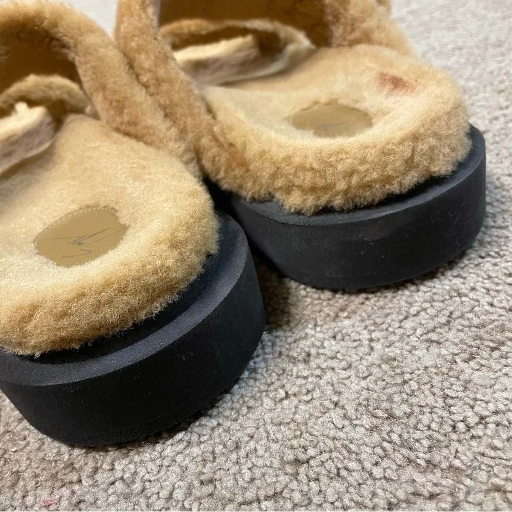 Giuseppe Zanotti Shearling Slides Faux Fur Camel Platform Sandals with buckles - Picture 9 of 12
